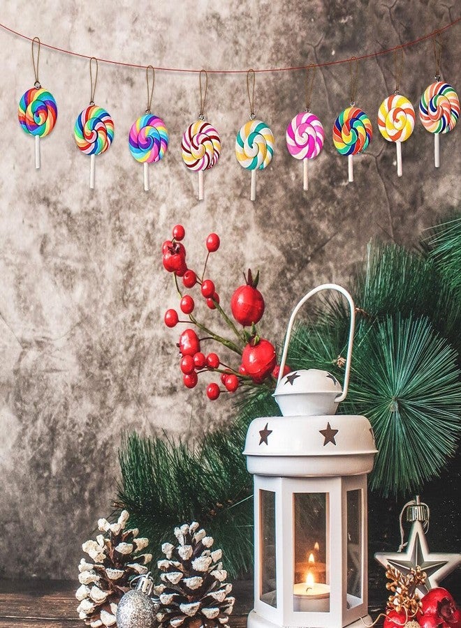 CCUUHJ 24 Pcs Christmas Lollipop Ornaments, Colorful Mini Candy Cane Hanging Ornaments Polymer Clay Peppermint Pendants for Xmas Tree Party Home Decorations (Multicolor) - Image 3
